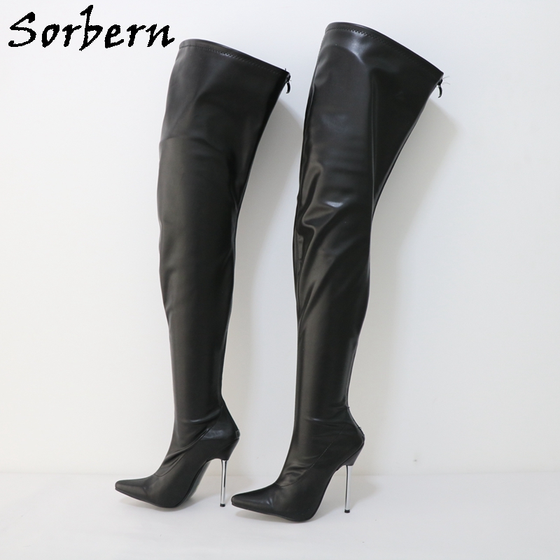 

Sorbern Black Matt Women Boots With 12Cm Metal Heel Stilettos Pointed Toe Back Zipper Customized Wide Or Slim Fit Legs, Pink
