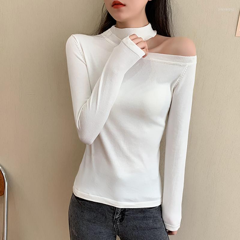 

Women's Sweaters Off Shoulder Pullover Women Long Sleeve Top Turtleneck Knitted Sweater Female Jumpers Autumn Korean Style Pull FemmeWomen's, Black