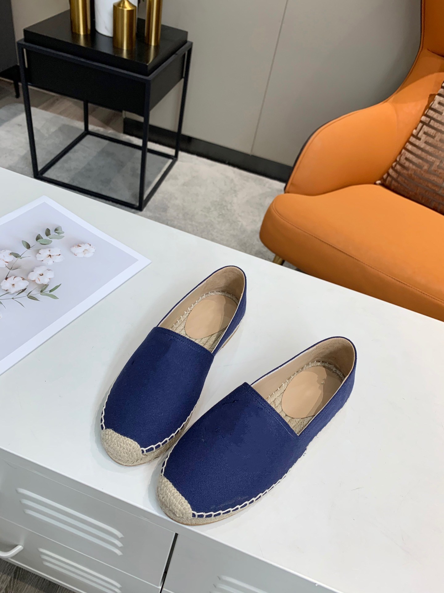 

embroidered pattern simple casual shoes for women summer flat outdoor Straw-paneled rubber sole 4 colors classic style fisherman shoes comfortable slip-ons canvas, Blue