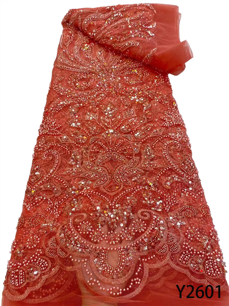 

2022 Luxury Handmade Beads 3D Embroidery French Tulle Fabric For Party Nigerian Heavy Beaded Lace Fabric Wedding Y2601