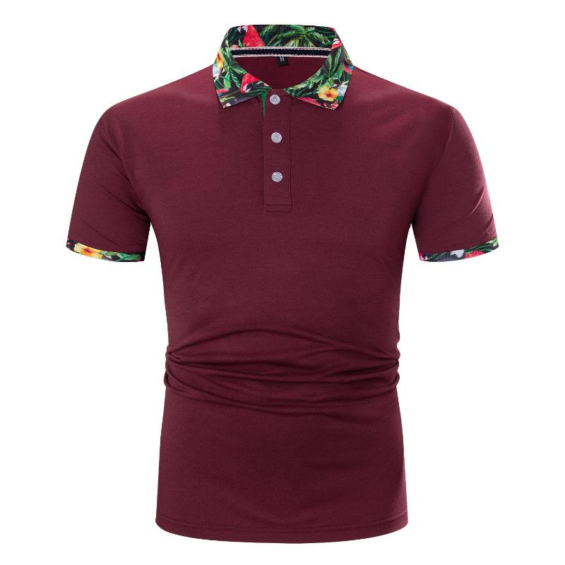 

Men' Polos Summer Trendy Patchwork Men Shirt 2022 Lapel Printed Flower Short-sleeved Wine Red Loose Simple Casual Plus Size TopsMen' Men, Burgundy