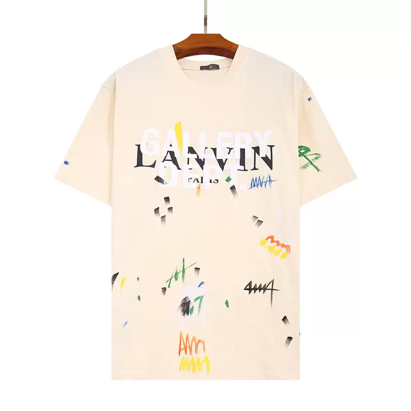 

Mens and women t shirt lanvin gal joint 100% cotton hand-painted ink splash graffiti letters loose short-sleeved round neck T shirt, Beige