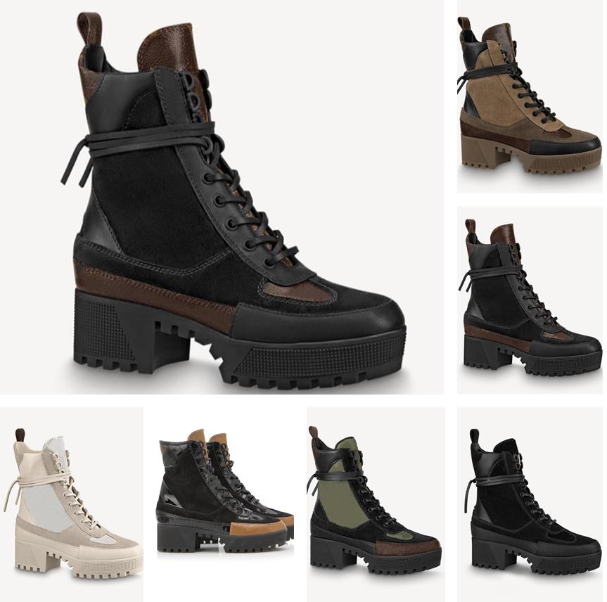 

Designer Laureate Platform Desert Women Boot Jacquard Textile Booties Lady Patent Canvas Chunky Heel Treaded Rubber Outsole Ankle Boot, Customize
