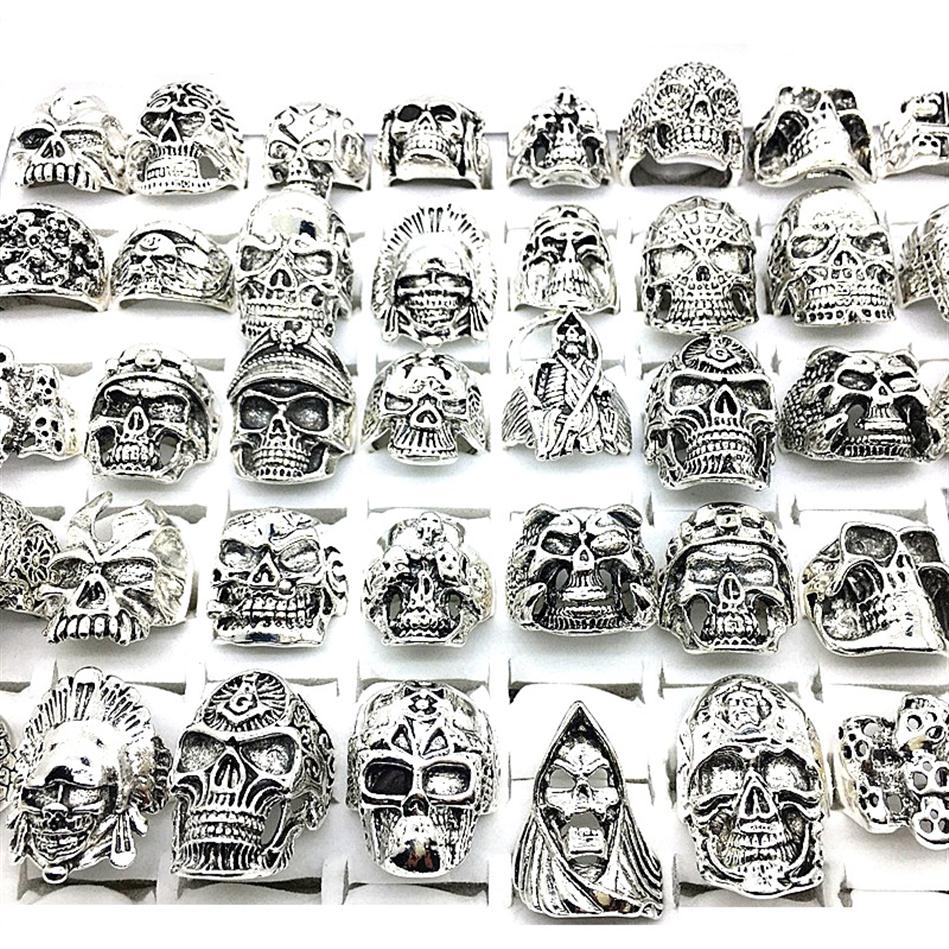 

30pcs skull rings men punk rock silver metal women bikers skeleton rings vintage jewelry gifts patry whole lots bulk brand new238e