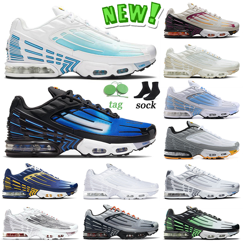 

New Wholesale TN Plus 3 Running Shoes Laser Blue Deep Royal Topaz Gold Topography Pack Triple White Green and Aqua Yellow Bone Black Mens Women Tuned III Sneakers, B37 blud void 39-46