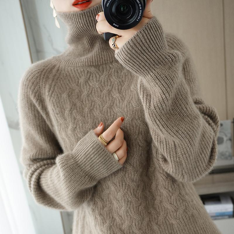 

Women's Sweaters 100% Pure Wool Cashmere Sweater For Fall/Winter Ladies High Neck Pullover Loose Casual Knit Top Large Size Thicker Female J, White;black