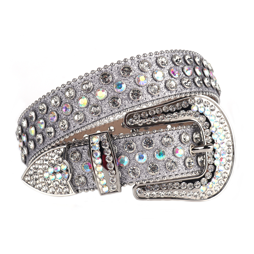 

Rhinestone Belts Western Cowboy Cowgirl Fashion Luxury Strap Diamond PU Leather Belt Man Buckle for Jeans Decorative, Gray