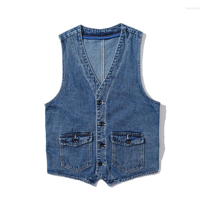 

Men's Vests Denim Vest Jacket Spring Summer Jeans V-neck Design Korean Loose Casual Fashion All-match Style Male Clothing Kare22, Blue