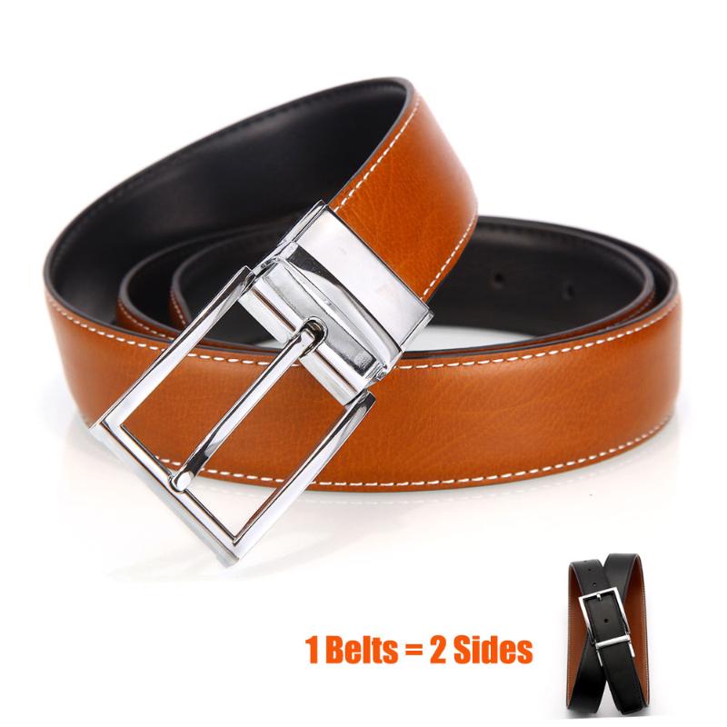 

Belts Men's Real Genuine Leather With Reversible Rotated Buckle 2 Sides Black/Brown In 1 Belt Cowboy Cowskin Waist StrapBelts, As pic