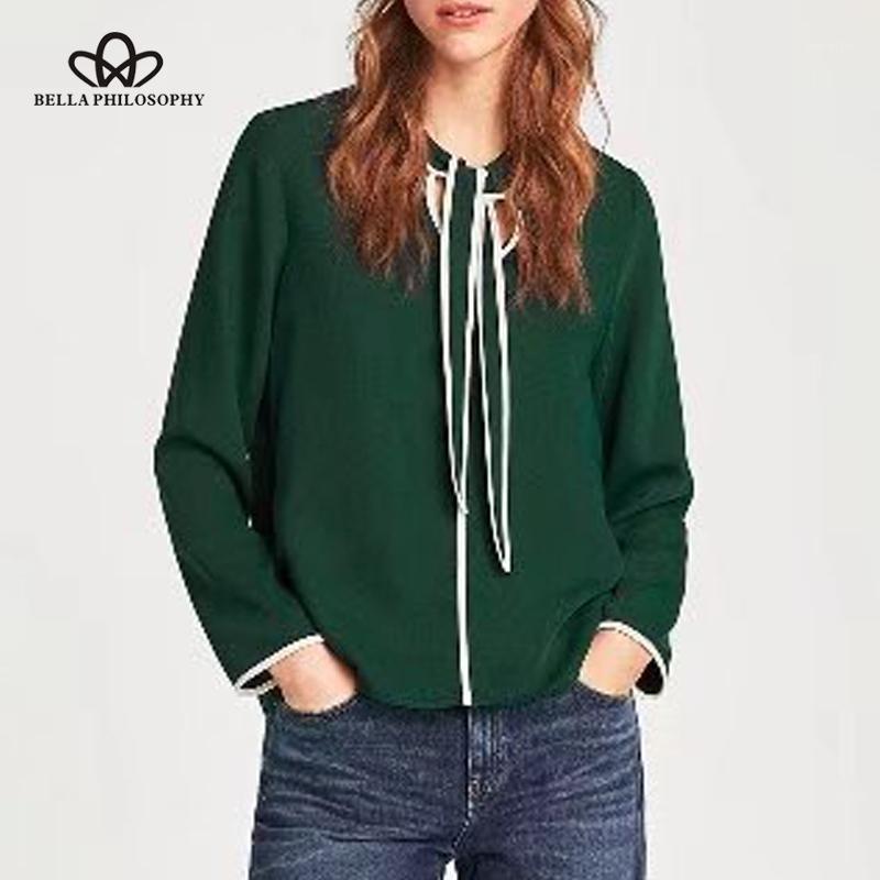 

Women' Blouses & Shirts Philosophy 2022 Spring Women Fashion Solid Blouse Vintage Long Sleeve Bow Female Tops Casual O Neck Ladies Blusas, Camel