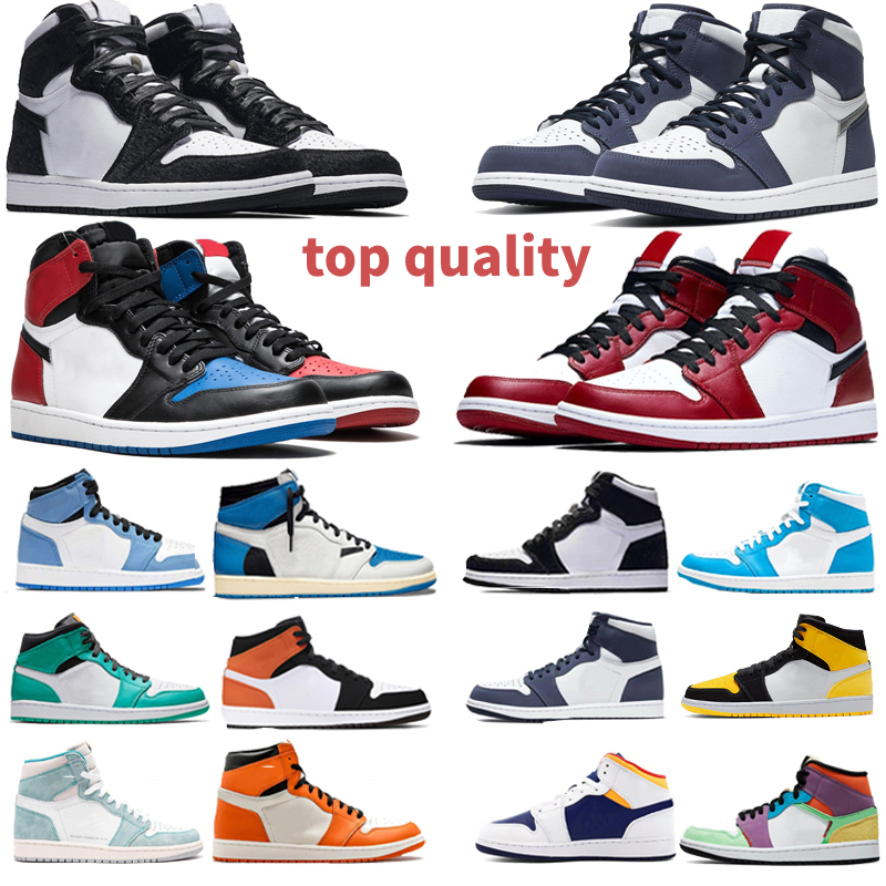 

University Blue 1 Og Basketball Shoes Slippers Jumpman 1S High Dark Mocha Unc Light Smoke Grey Hyper Chicago Patent Bred Royal Toe Men Women Trainers Fashion Sneakers, Box