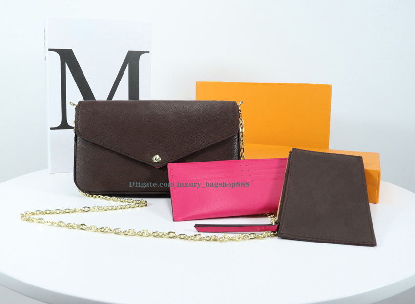 

3pc Luxury Designers Fashion Chain Bags High quality Women Classic Brown Cross Body Totes handbags hobo purses lady shoulder channel tote bag 005, Dust bag