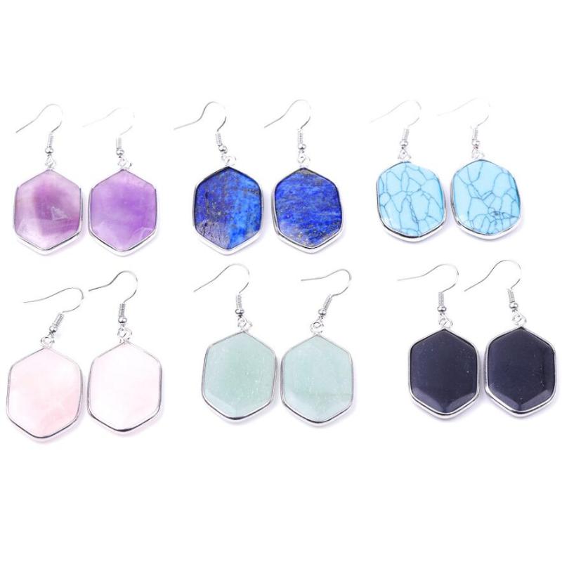 

Dangle & Chandelier Natrual Rhombus Druzy Stone Earing Fashion Simple Silver Color Marble Pink Drusy Earrings For Women Jewelry