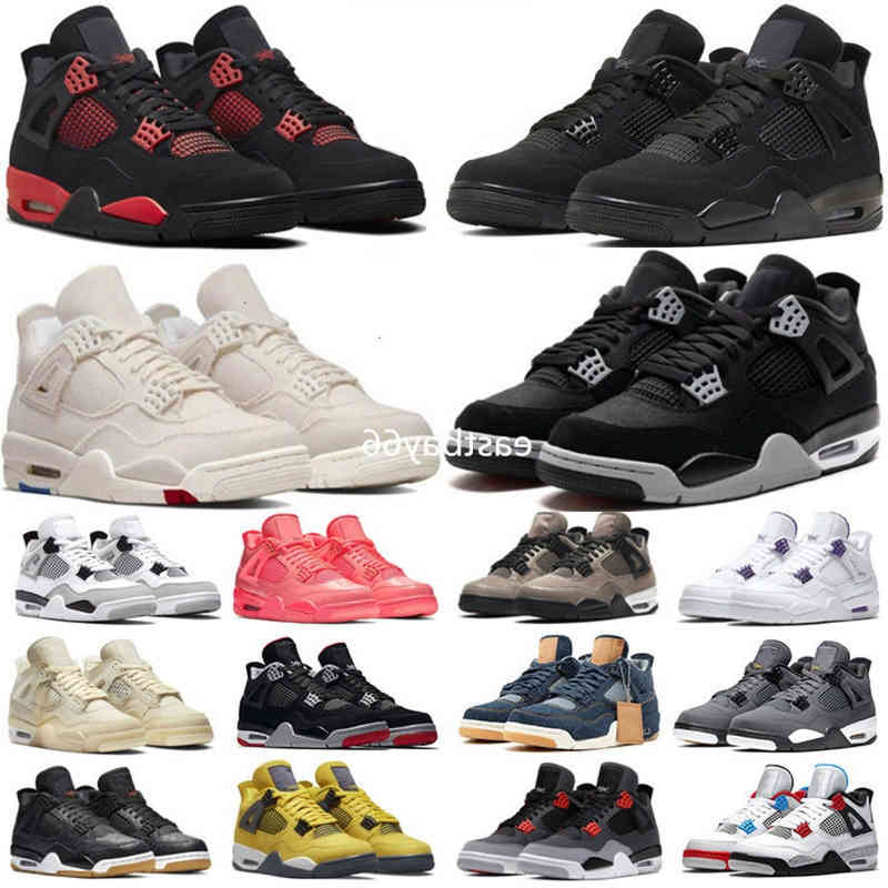 

Jordam with Box 4 4s Mens Basketball Shoes Black Canvas Cat Red Thunder Zen Master Wild Things Metallic Green Glow White Oreo Pure Money, 37#