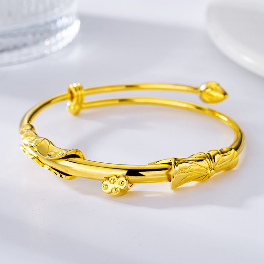 Women Girls Bangle Can Adjust Lotus Design 18k Yellow Gold Filled Fashion Exquisitive Lady Bracelet Jewelry Gift Dia 56mm-image-765244378
