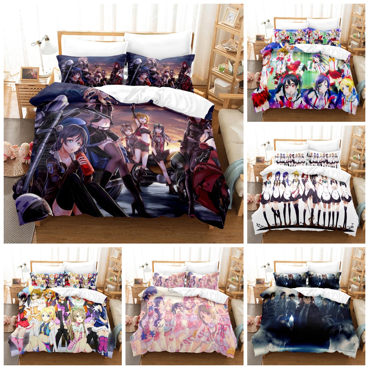 

Love live Themed 3D Bedding Sets Single Double Queen King Size Quilt Duvet Cover Set With Pillowcase 2/3 PCS Bedclothes Pattern size can be customized