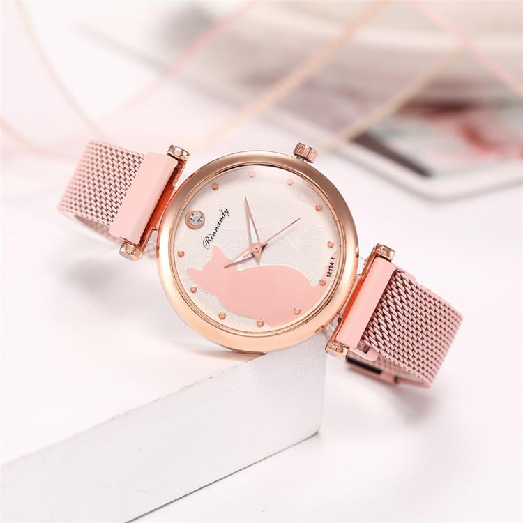 

Wristwatches Leather & Magnet Buckle Quartz Women's Watch Ladies Fashion Cute Cat Women Wristwatch Clock Hours Reloj MujerWristwatch, Grey leather