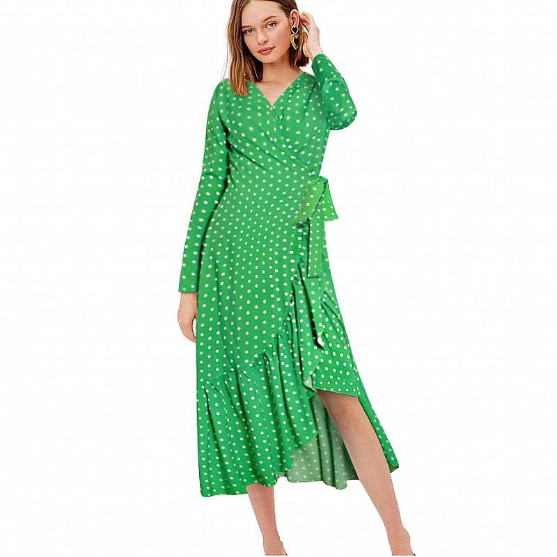 

Plus Size Dresses Irregular African Dress Women's Clothing Cross Belt Small Fresh Polka Dot Pattern Ruffled Long SkirtPlus, Green