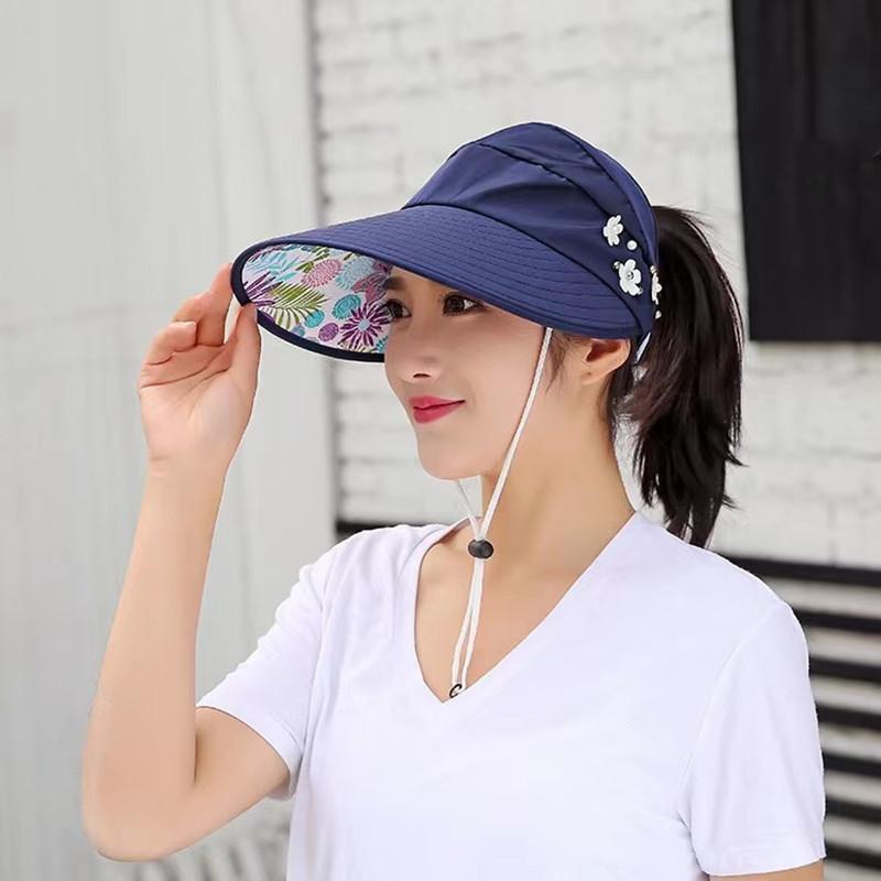 

Wide Brim Hats Women's Outdoor Empty Top Hat In Spring And Summer Fashionable Solid Color Versatile Large Eave Windproof Rope Sun Visor, 03
