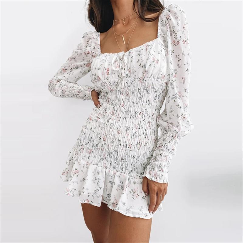 

Casual Dresses Square Collar Dress Women Spring/Autumn Ruched Butterfly Sleeve Sundress Slim Elastic Bodycon Club A Line Vestidos, Black;gray