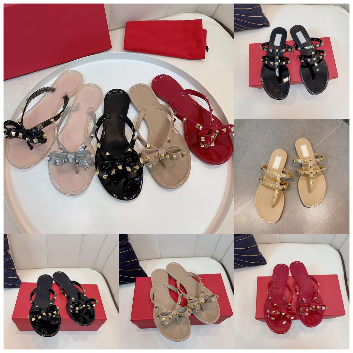 

Women Jelly Sandals Designer Flip Flops Slippers For Women Rivet Platform Slide Lady Beach Studded Flats Heels Slides Fashion Rubber Shoes with Box 352