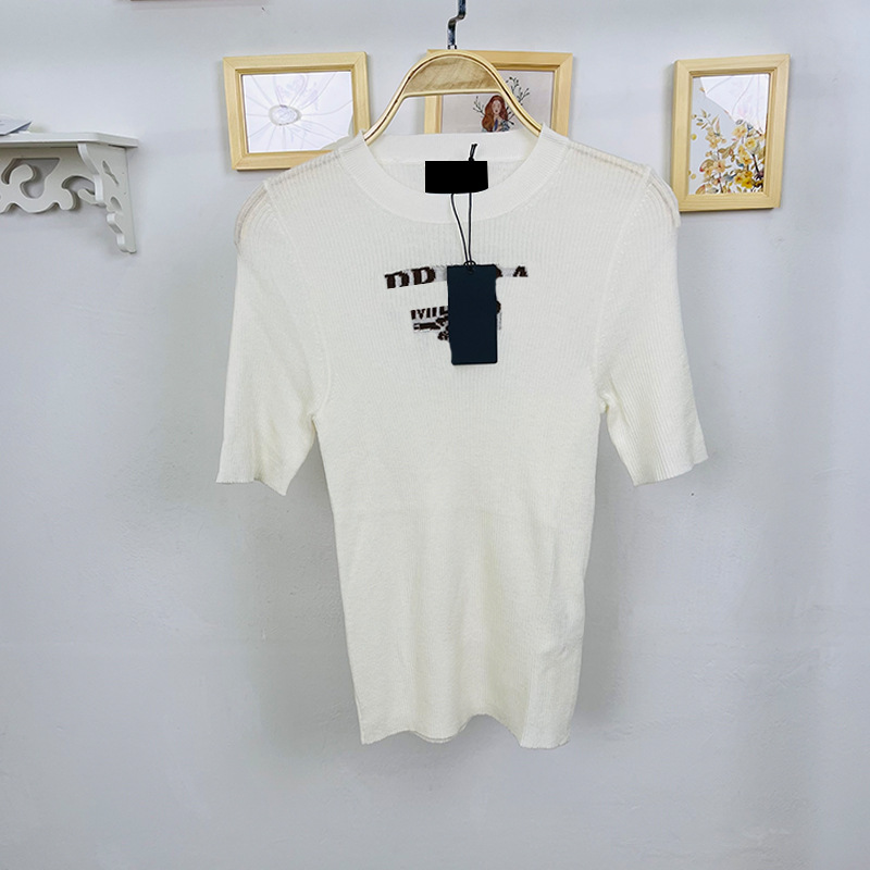 

70 2022 Milan Runway Summer Brand Same Short Sleeve Women' Crew Neck Striped High Quality Womens wanteng, White
