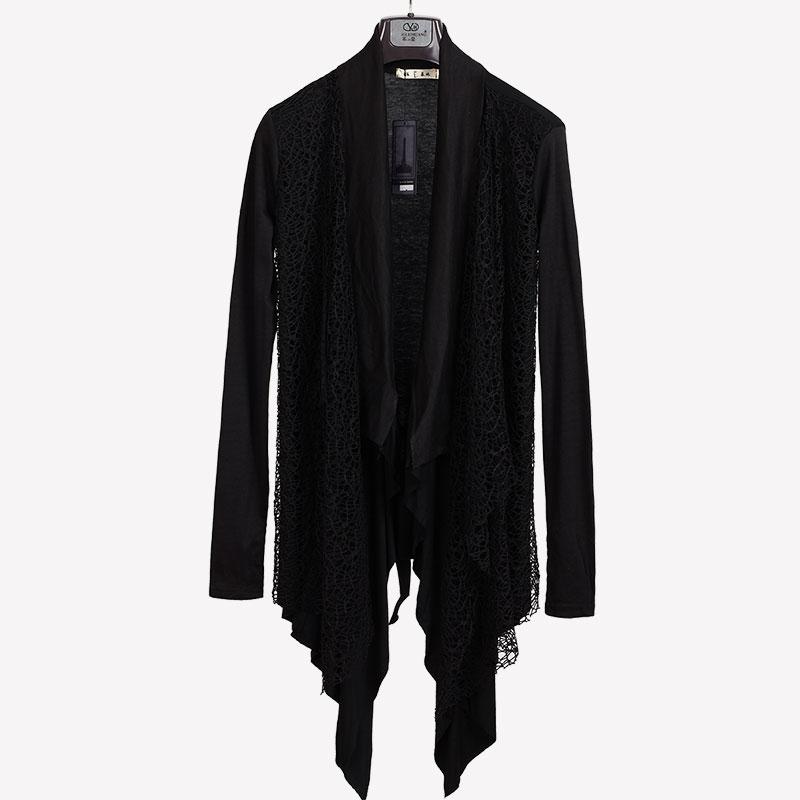 

Men's Trench Coats Spring Knitted Coat Long Cardigan Mens Korean Fashion Knitwear Plus Size Sleeve CoatMen's, Black
