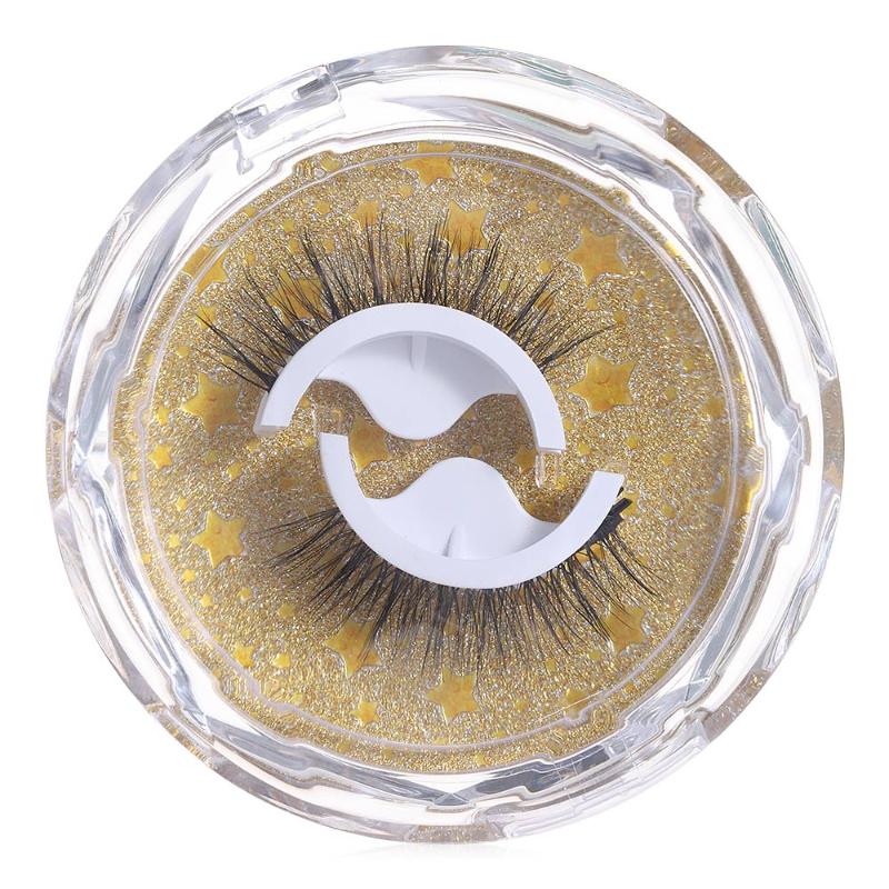 

False Eyelashes 2Pairs Self-adhesive Glue Free Eyelash 3D Strip Reusable Lashes Extension 3 Seconds To Wear Faux Mink EyelashFalse