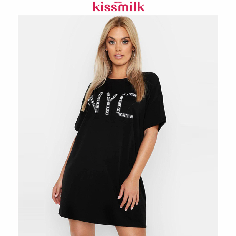 

Kissmilk Plus Size Women Clothes Simple And Loose Version NYC Letter Print Shortsleeve Round Neck Long Tshirt Y200412, 88