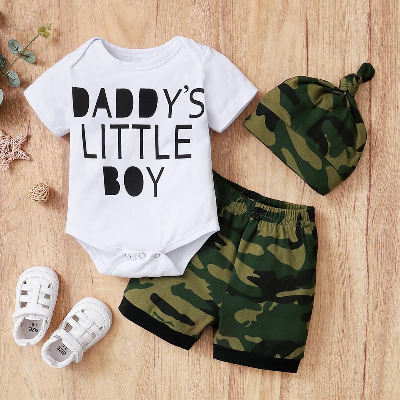 

Clothing Sets CitgeeSummer Infant Baby Boys Rompers Set Letters Printed Short Sleeve Romper Camo Shorts Hat Clothes SuitClothing, As pic
