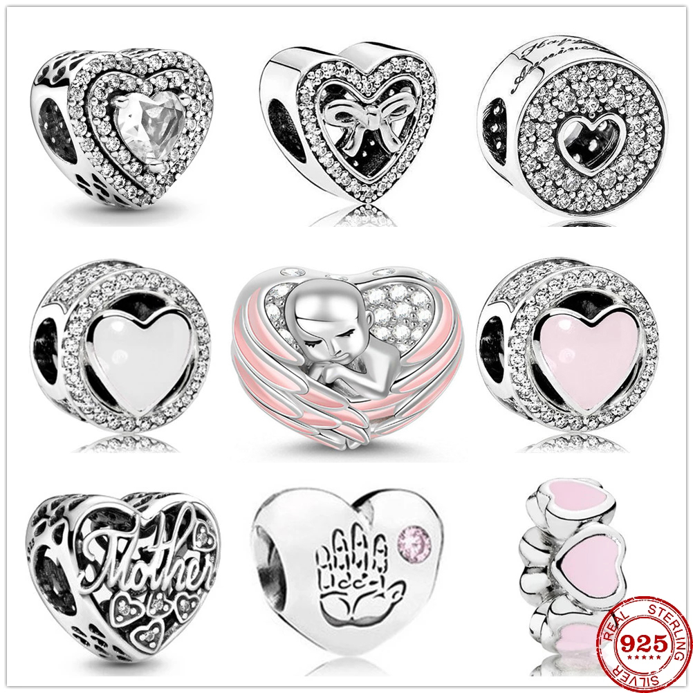 925 argent Sterling balancent breloque promesse zircone amour arc perle ajustement Pandora bracelet à breloques bijoux à bricoler soi-même access