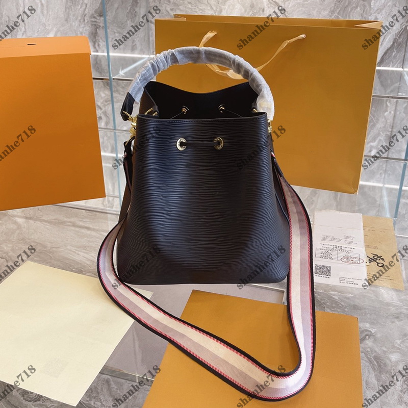 

Real Cowhide Neonoe Women Shoulder Crossbody Bags Black Water Ripples Designer Nano Handbags Lady Noe Purses Luxury Bucket Bag Large Totes, Bubble paper package