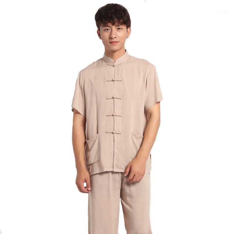 

Men's Sleepwear Casual Men Cotton Linen Pyjamas Suit Shirt&pants Trousers Chinese Style Male Handmade Button Pajama Set Home Wear, White
