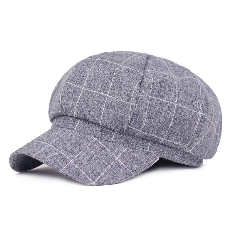 

Berets Plaid Cap Women Sboy Hat Checked Linen Summer Classic British Male Ivy Gatsby Octagonal Flat CapBerets, Dark grey