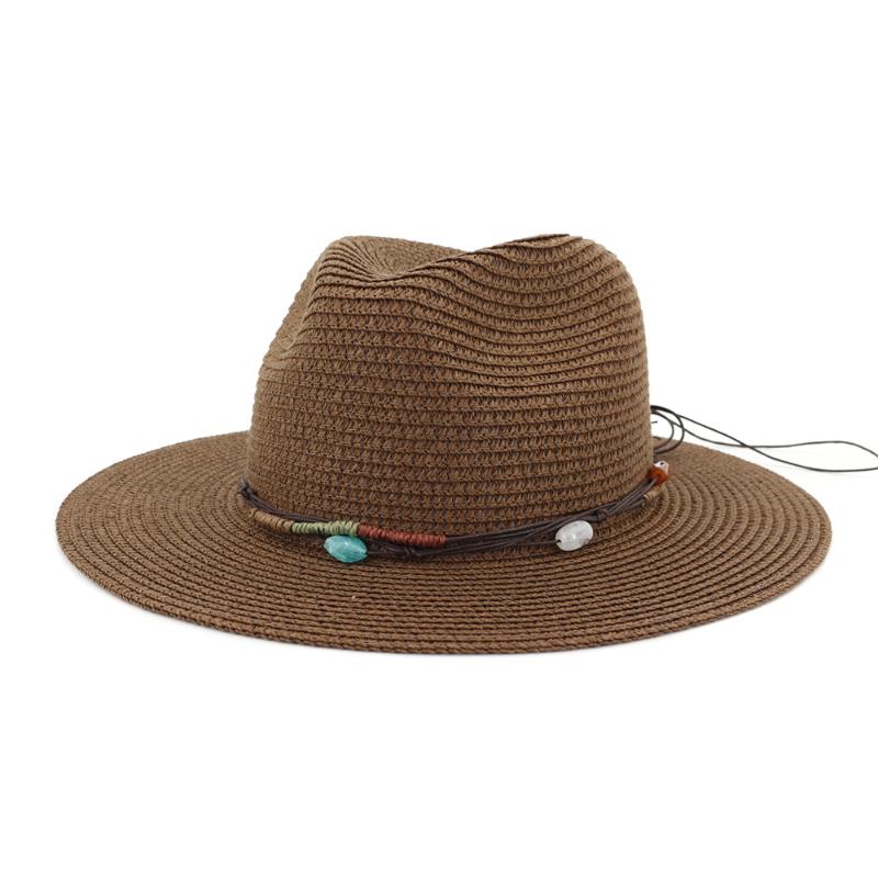 

Wide Brim Hats Natural Panama Soft Shaped Straw Hat Summer Women Men Beach Sun Protection Fedora CapsWide, Khaki