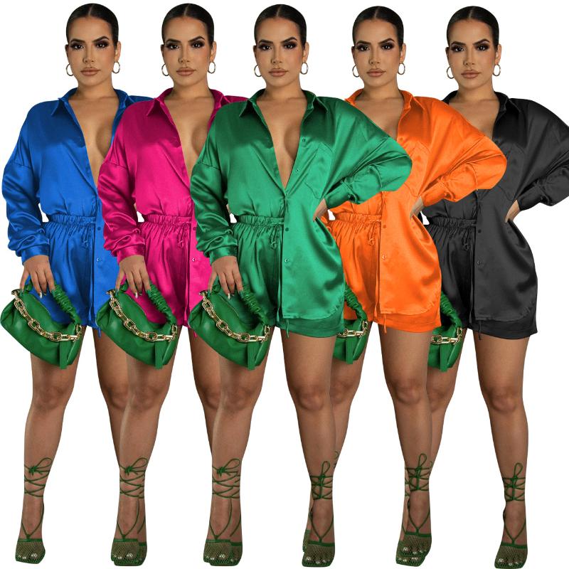

Women' Tracksuits Spring Summer Sets Womens Outfits Y2k Ladies Sexy Imitation Silk Shirt Short Two Peice Set For Women Matching SetsWomen, Orange