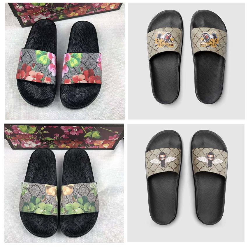 

Designer Slides Slippers Men Women Sandals Flower Red Green Blue Dust Bag Shoes print Slide Summer Beach fashion Trainers Wide Flat shoe