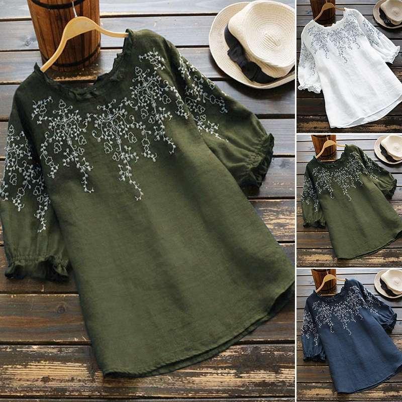 

Women' Blouses & Shirts Plus Size Stylish Embroidery Tops Summer Blouse 2022 Causal Half Sleeve Tee Female O Neck Cotton Tunic 5XL, Green