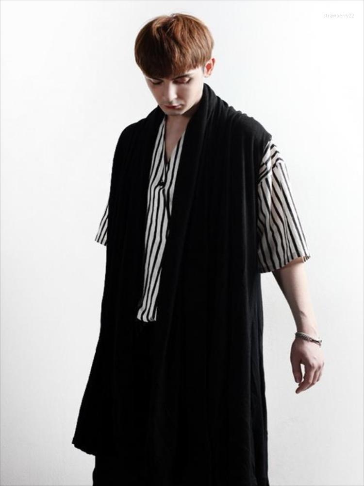 

Men's Vests Male Waistcoat Spring And Autumn Korean Version Of Personality Performance Clothes Hip Hop Street Loose Large Stra22, Black