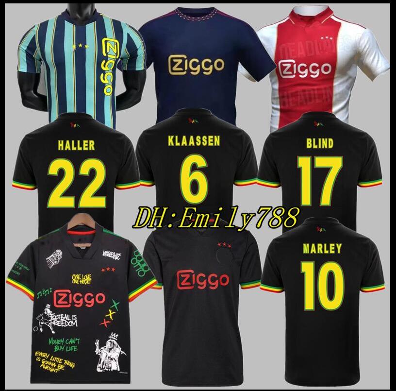

21 22 Bob Marley third soccer jerseys 2021 2022 black KUDUS ANTONY BLIND BERGHUIS KLAASSEN NERES CRUYFF LITTLE BIRDS football shirt men uniforms, 21-22 away + patch