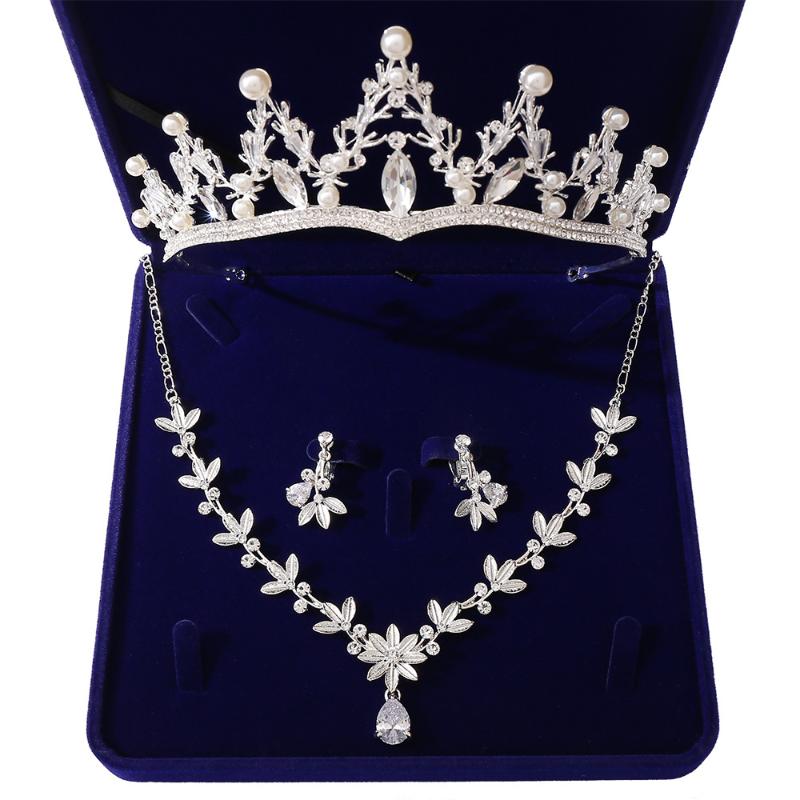 

Earrings & Necklace Fashion Pearls Crystal Crowns Bridal Wedding Hair Accessories Princess Flower Rhinestone Tiaras Jewelry SetsEarrings, As pic