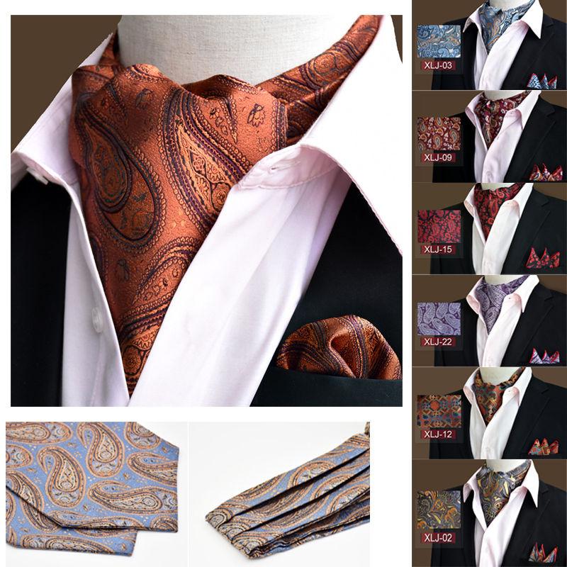 

Bow Ties 20 Colors Men's Luxury Floral Paisley Silk Ascot Cravat Necktie Matching Hanky Pocket Square Suit Set For Wedding PartyBow