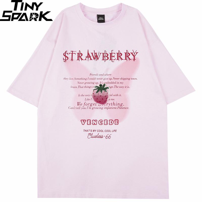 

Men's T-Shirts Hip Hop T-Shirt 2022 Men Streetwear Butterfly Strawberry Graphic T Shirt Harajuku Summer Short Sleeve Tshirt Tops Tees Cotton, A55zd948 white