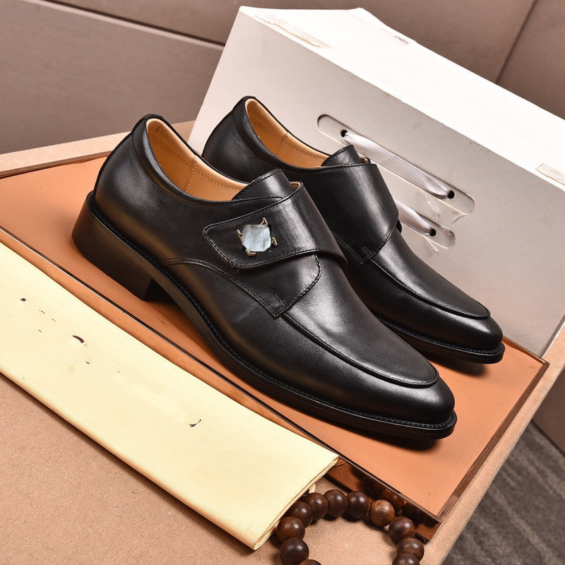 

10 style Design Dress Shoes fashion Men Black Genuine Leather Pointed Toe Mens Business Oxfords gentlemen travel walk casual comfort size 38-45, With logo #02