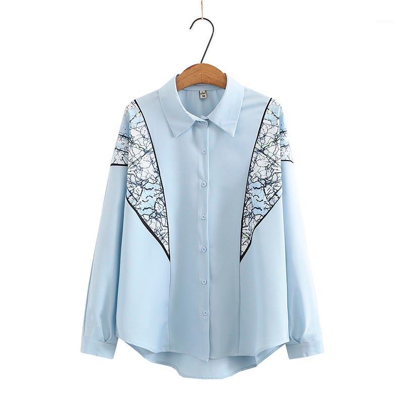 

Women's Blouses & Shirts 2022 Women Vintage Patchwork Floral Print Casual Blouse Shirt Chic Long Sleeve Business Chemise Brand Tops Plus Siz, Blue