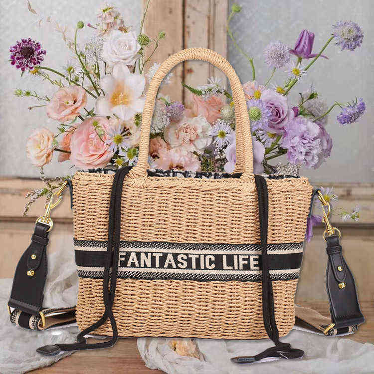 

Straw Mat Vegetable Basket Letter Woven Bag Handbag Shoulder Fashion Trend Women's Summer, Picture color