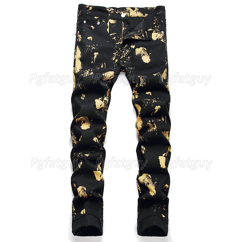 

Men's Jeans Summer Street Print Straight Autumn Mens Stretch Casual Denim Trousers Black Mid Waist Skinny Pants Pantalones De HombreMen's, 3312
