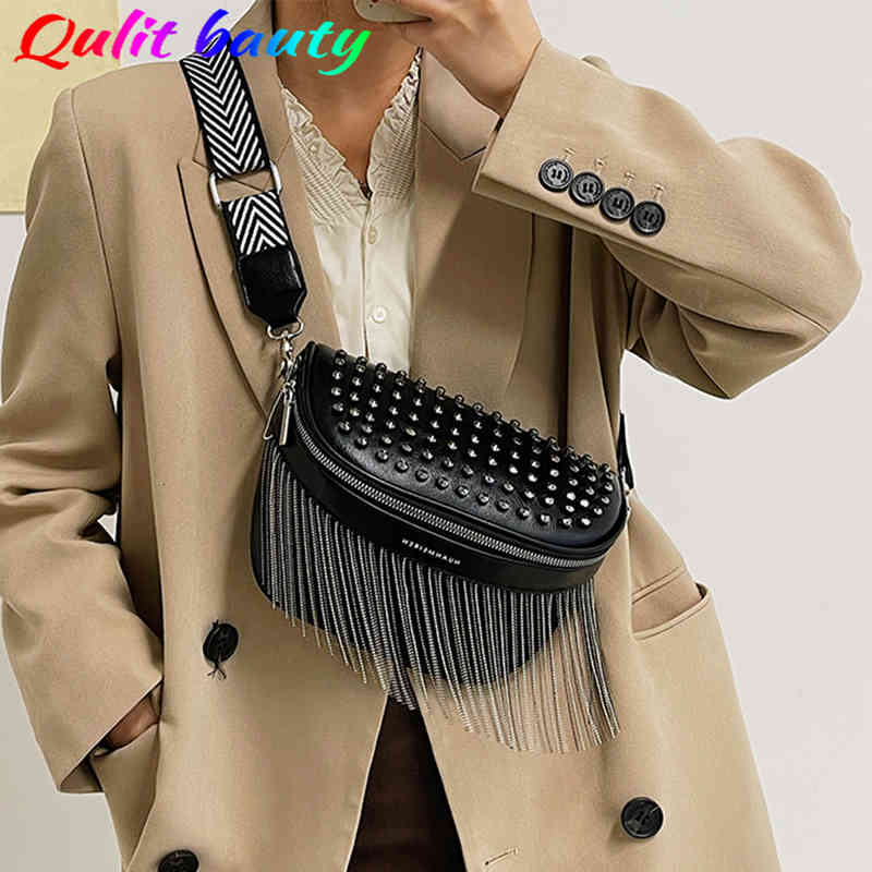 

Fashion Big Tassel Women's Chest Spring 2022 Pu Leather Rivet Shoulder Crossbody Luxury Brand Designer Hot Messenger Bag, Beige bag