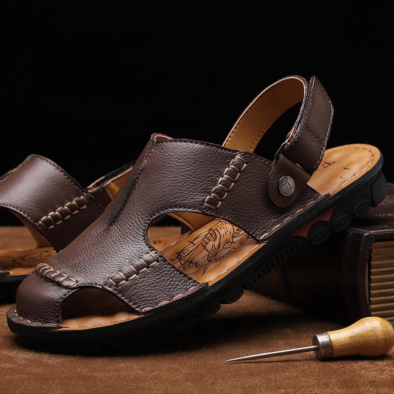 

Sandals Luxury Mens Genuine Leather Minimalist Shoes For Men Outdoor Summer Non-slip Comfort Soft Casual Beach Fashion, Dark brown