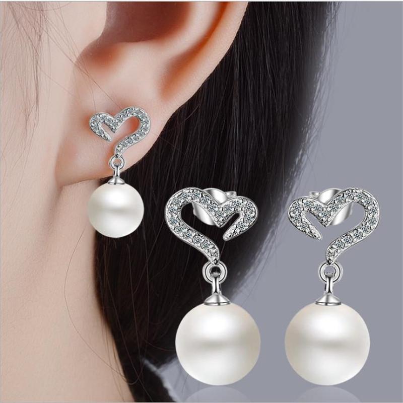 

Dangle & Chandelier TJP Latest Women Crystal Heart Drop Earrings For Girl Jewelry Fashion Silver Plated Party Pearl Accessories